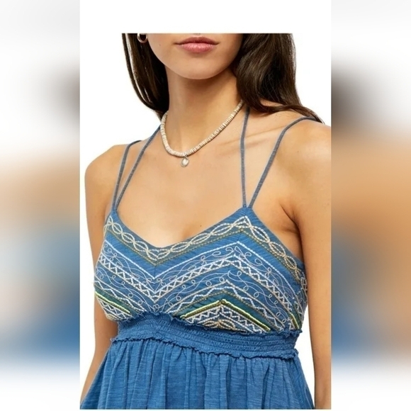 Free People Well Traveled Blue Embroidered Tank Top - Picture 8 of 15